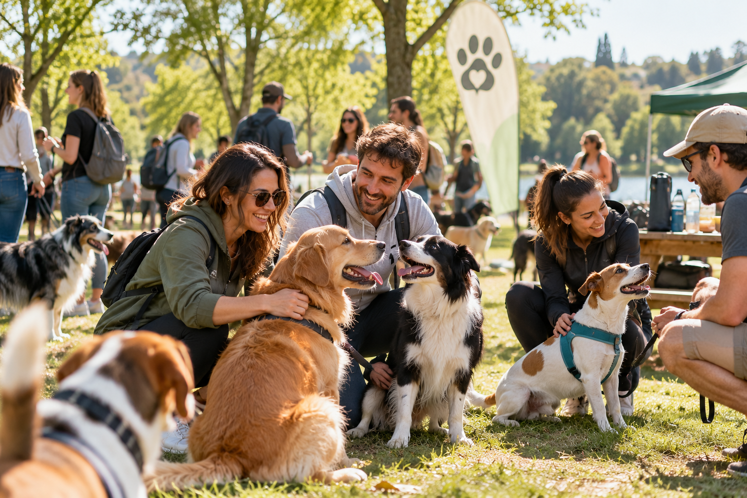 Familias compartiendo un encuentro al aire libre con sus perros